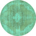 Round Machine Washable Abstract Turquoise Modern Area Rugs, wshabs854turq