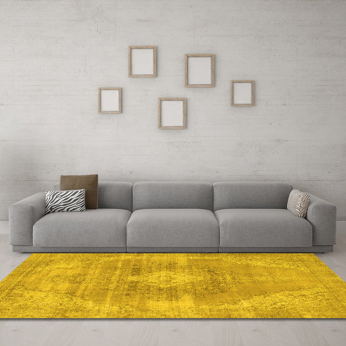 Machine Washable Abstract Yellow Modern Rug in a Living Room, wshabs854yw