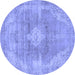 Round Machine Washable Abstract Blue Modern Rug, wshabs854blu