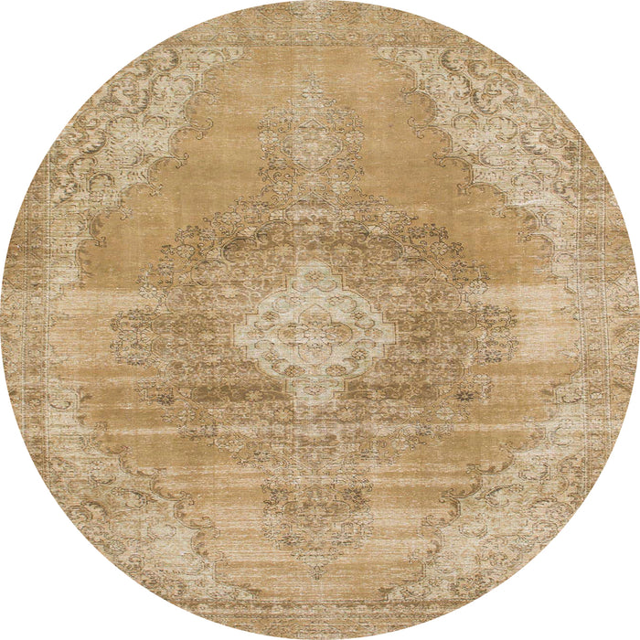 Round Machine Washable Abstract Cinnamon Brown Rug, wshabs854