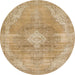 Round Machine Washable Abstract Cinnamon Brown Rug, wshabs854