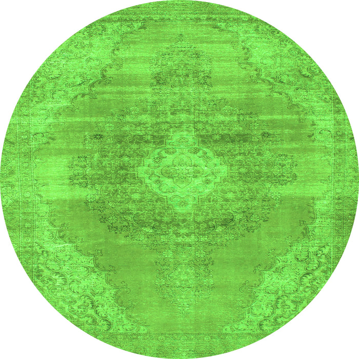 Round Machine Washable Abstract Green Modern Area Rugs, wshabs854grn