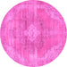 Round Machine Washable Abstract Pink Modern Rug, wshabs854pnk