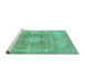 Sideview of Machine Washable Abstract Turquoise Modern Area Rugs, wshabs854turq