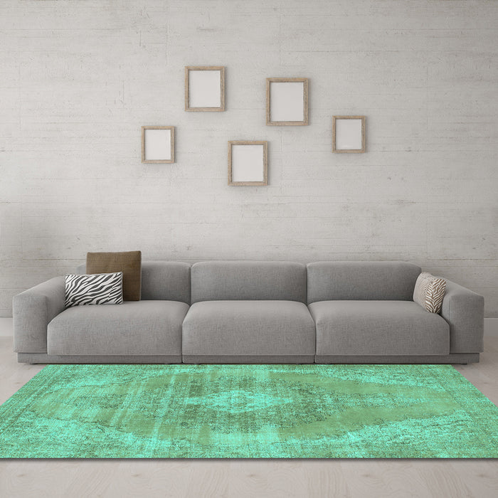 Machine Washable Abstract Turquoise Modern Area Rugs in a Living Room,, wshabs854turq
