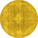 Round Abstract Yellow Modern Rug, abs854yw