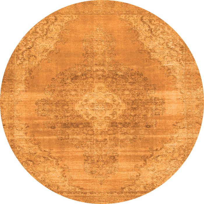 Round Machine Washable Abstract Orange Modern Area Rugs, wshabs854org