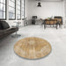 Round Machine Washable Abstract Cinnamon Brown Rug in a Office, wshabs854