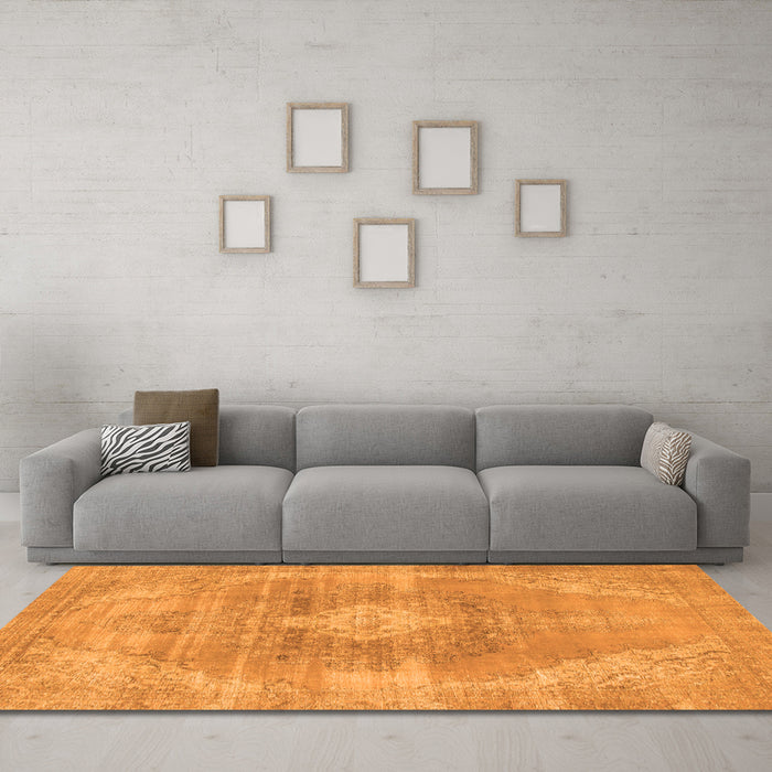 Machine Washable Abstract Orange Modern Area Rugs in a Living Room, wshabs854org