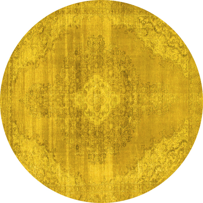Round Machine Washable Abstract Yellow Modern Rug, wshabs854yw