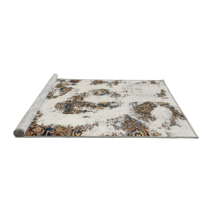 Sideview of Machine Washable Abstract Ash White Beige Rug, wshabs855