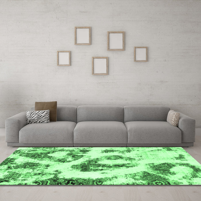 Machine Washable Abstract Emerald Green Modern Area Rugs in a Living Room,, wshabs855emgrn