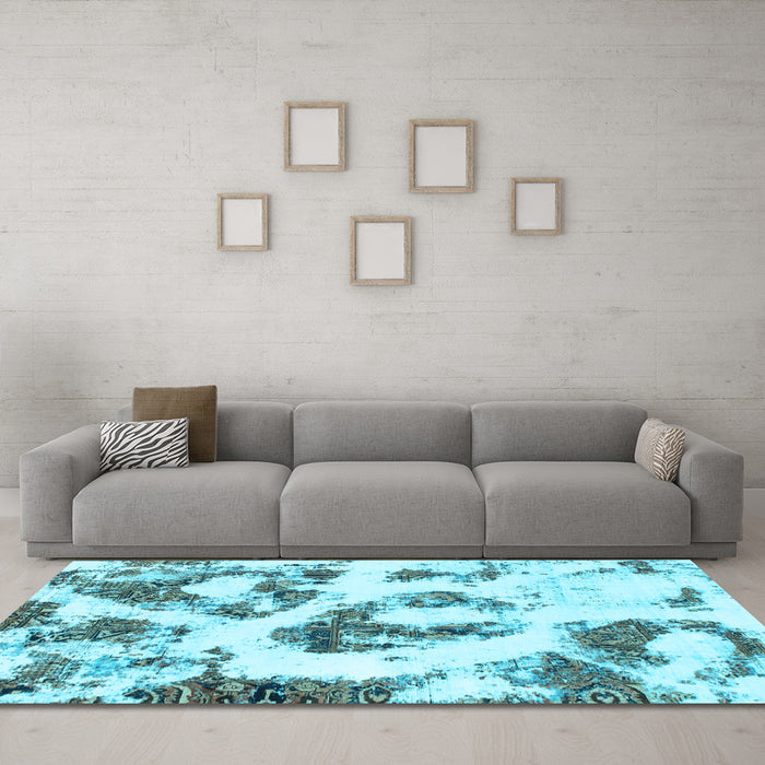 Machine Washable Abstract Light Blue Modern Rug in a Living Room, wshabs855lblu