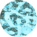 Round Machine Washable Abstract Light Blue Modern Rug, wshabs855lblu