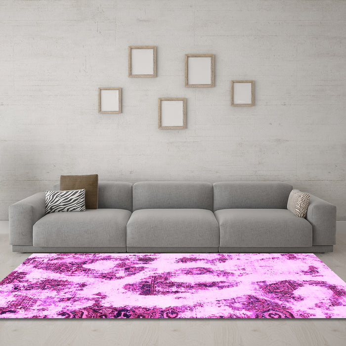 Machine Washable Abstract Pink Modern Rug in a Living Room, wshabs855pnk