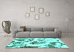 Machine Washable Abstract Turquoise Modern Area Rugs in a Living Room,, wshabs855turq