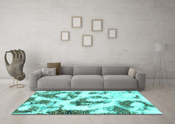 Machine Washable Abstract Turquoise Modern Area Rugs in a Living Room,, wshabs855turq