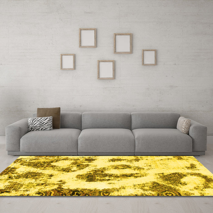 Machine Washable Abstract Yellow Modern Rug in a Living Room, wshabs855yw