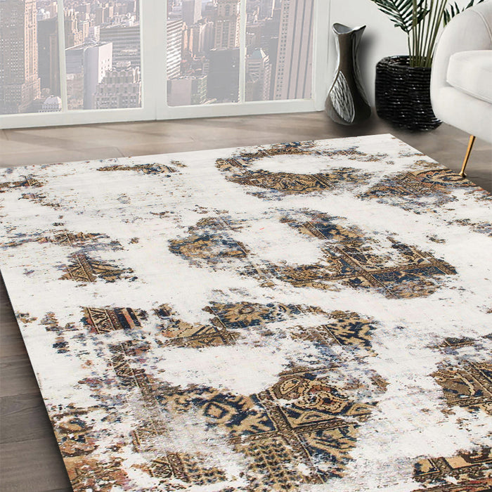 Machine Washable Abstract Ash White Beige Rug in a Family Room, wshabs855