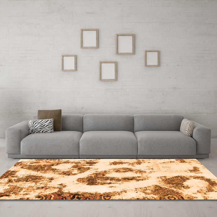 Machine Washable Abstract Orange Modern Area Rugs in a Living Room, wshabs855org