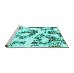 Sideview of Machine Washable Abstract Turquoise Modern Area Rugs, wshabs855turq