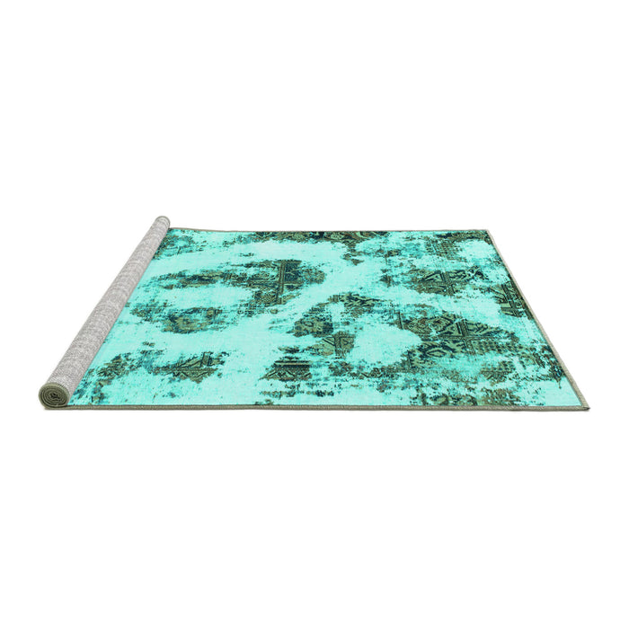Sideview of Machine Washable Abstract Turquoise Modern Area Rugs, wshabs855turq