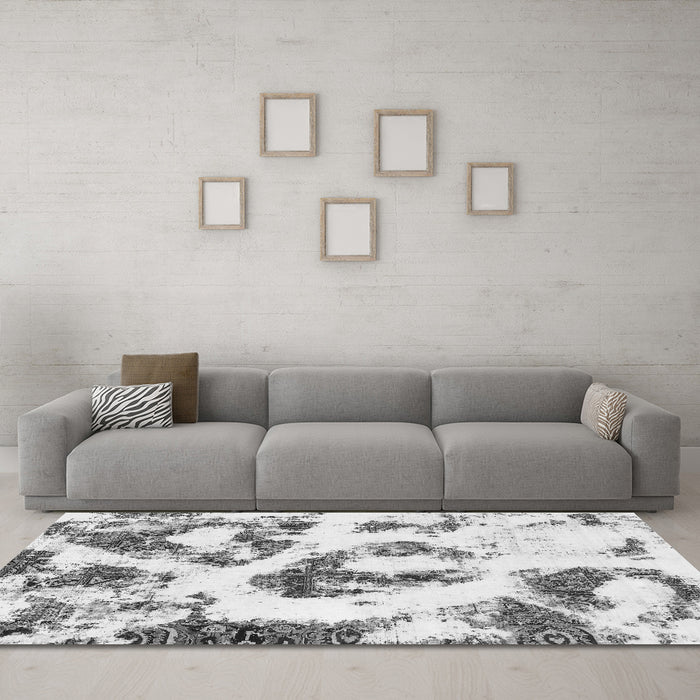 Machine Washable Abstract Gray Modern Rug in a Living Room,, wshabs855gry