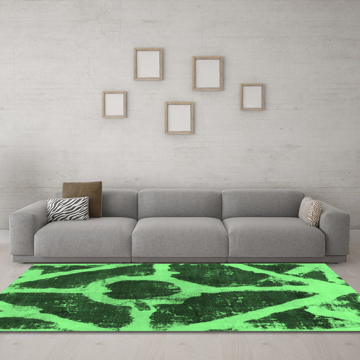 Machine Washable Abstract Emerald Green Modern Area Rugs in a Living Room,, wshabs856emgrn