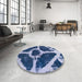 Round Machine Washable Abstract Lapis Blue Rug in a Office, wshabs856