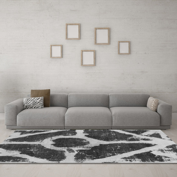 Machine Washable Abstract Gray Modern Rug in a Living Room,, wshabs856gry