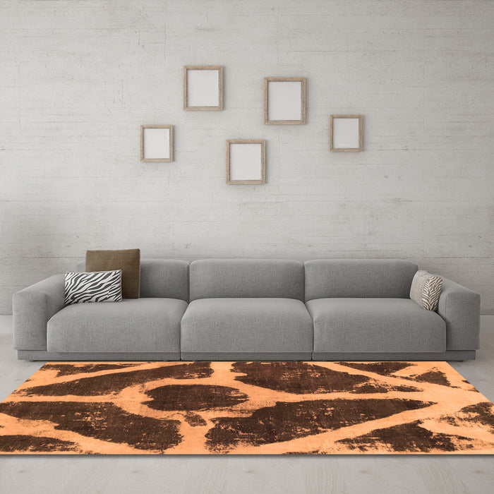 Machine Washable Abstract Orange Modern Area Rugs in a Living Room, wshabs856org