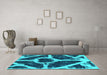 Machine Washable Abstract Turquoise Modern Area Rugs in a Living Room,, wshabs856turq