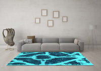 Machine Washable Abstract Turquoise Modern Rug, wshabs856turq