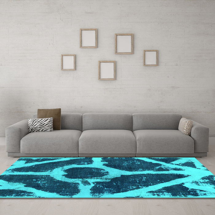Machine Washable Abstract Turquoise Modern Area Rugs in a Living Room,, wshabs856turq