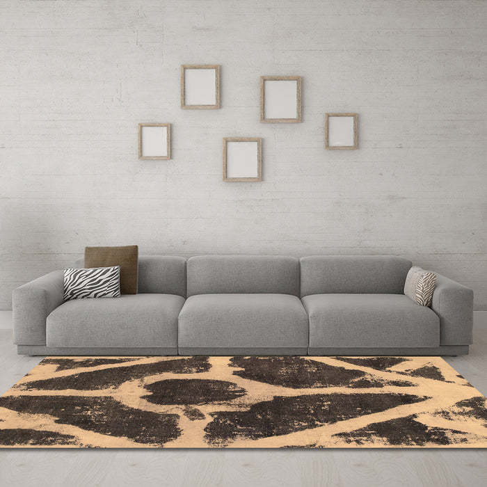 Machine Washable Abstract Brown Modern Rug in a Living Room,, wshabs856brn