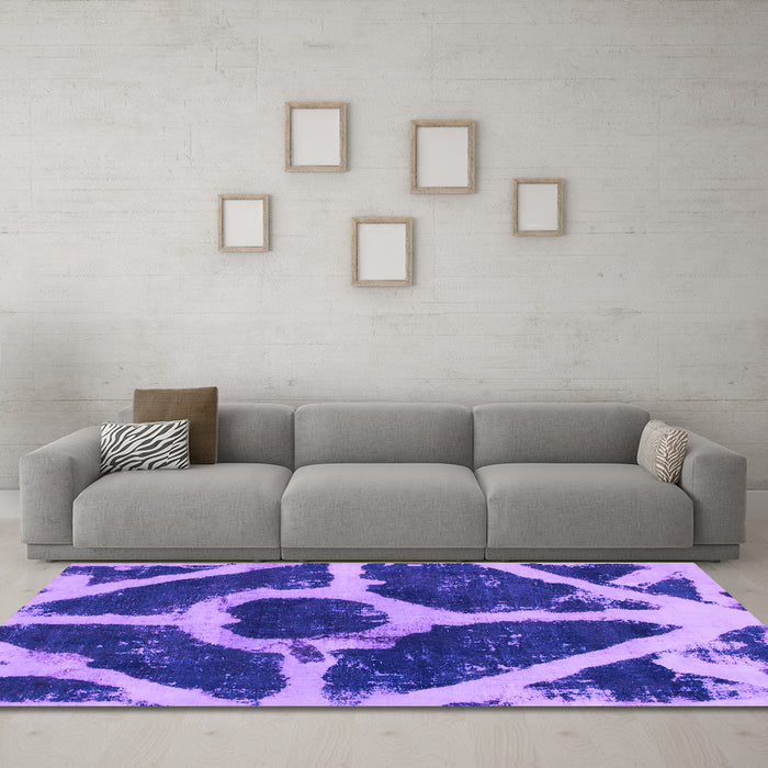 Machine Washable Abstract Purple Modern Area Rugs in a Living Room, wshabs856pur