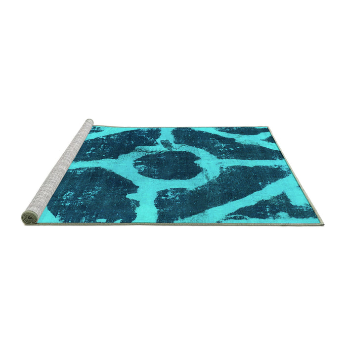 Sideview of Machine Washable Abstract Turquoise Modern Area Rugs, wshabs856turq