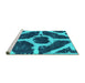 Sideview of Machine Washable Abstract Turquoise Modern Area Rugs, wshabs856turq