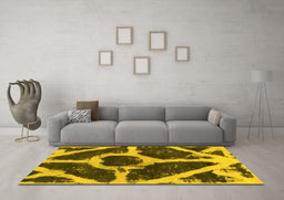 Machine Washable Abstract Yellow Modern Rug in a Living Room, wshabs856yw
