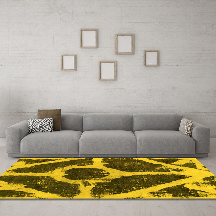Machine Washable Abstract Yellow Modern Rug in a Living Room, wshabs856yw