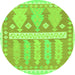 Round Machine Washable Southwestern Green Country Area Rugs, wshabs857grn