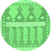 Round Machine Washable Southwestern Emerald Green Country Area Rugs, wshabs857emgrn