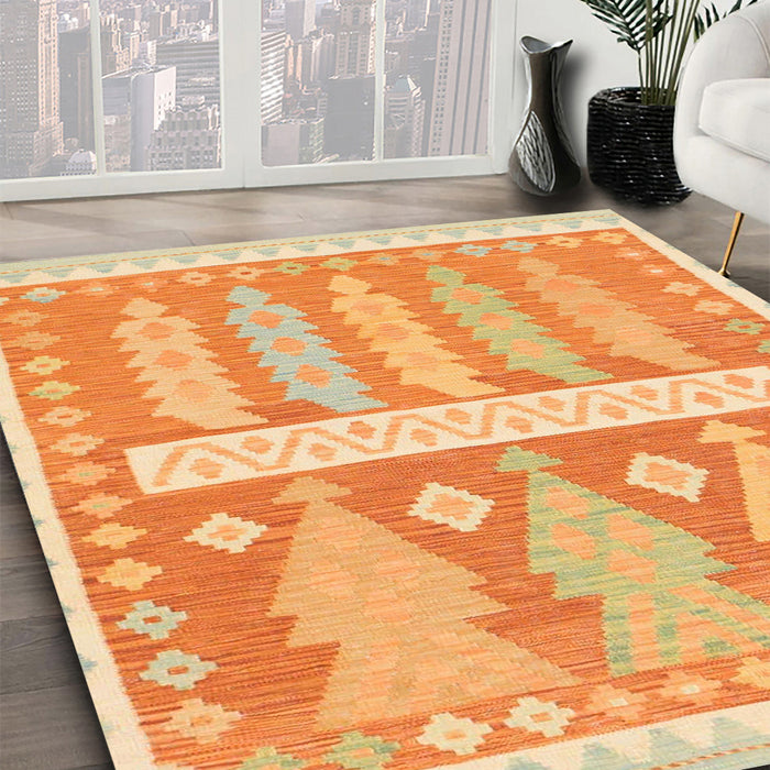 Abstract Chrome Gold Yellow Southwestern Rug in Family Room, abs857