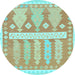 Round Southwestern Light Blue Country Rug, abs857lblu