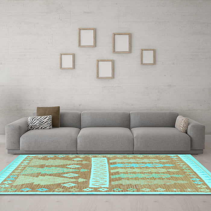 Machine Washable Southwestern Light Blue Country Rug in a Living Room, wshabs857lblu