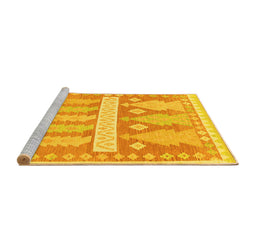 Sideview of Machine Washable Southwestern Yellow Country Rug, wshabs857yw