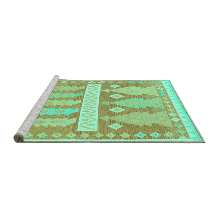 Sideview of Machine Washable Southwestern Turquoise Country Area Rugs, wshabs857turq