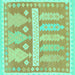 Square Machine Washable Southwestern Turquoise Country Area Rugs, wshabs857turq