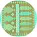 Round Machine Washable Southwestern Turquoise Country Area Rugs, wshabs857turq