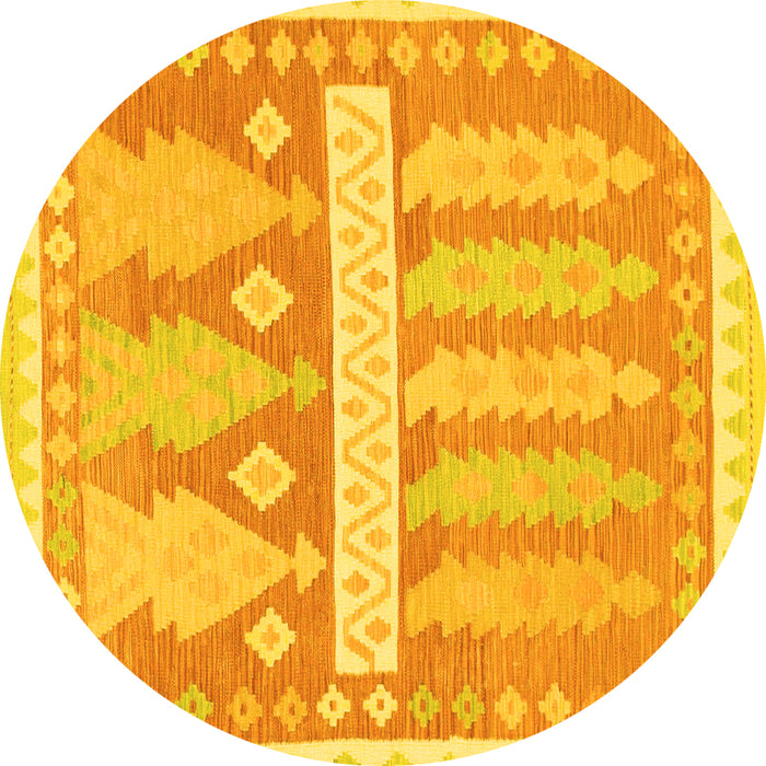 Round Machine Washable Southwestern Yellow Country Rug, wshabs857yw